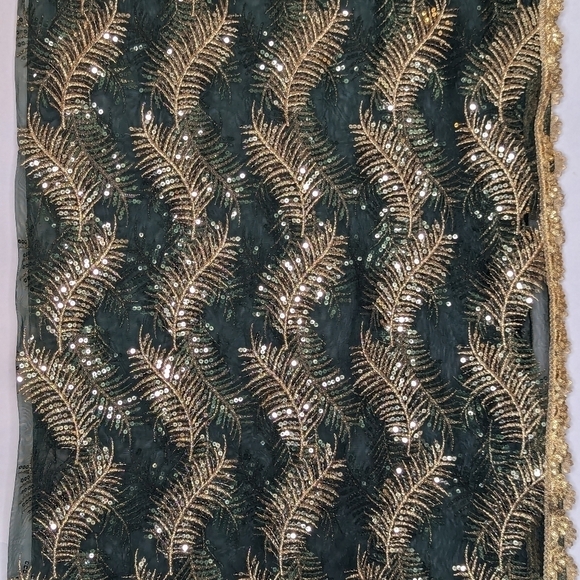 Saree Skirt Wrap Sari Lehenga Green Gold - Picture 9 of 11